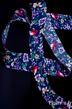 Ruban motif fleurs - largeur 40 mm - bleu